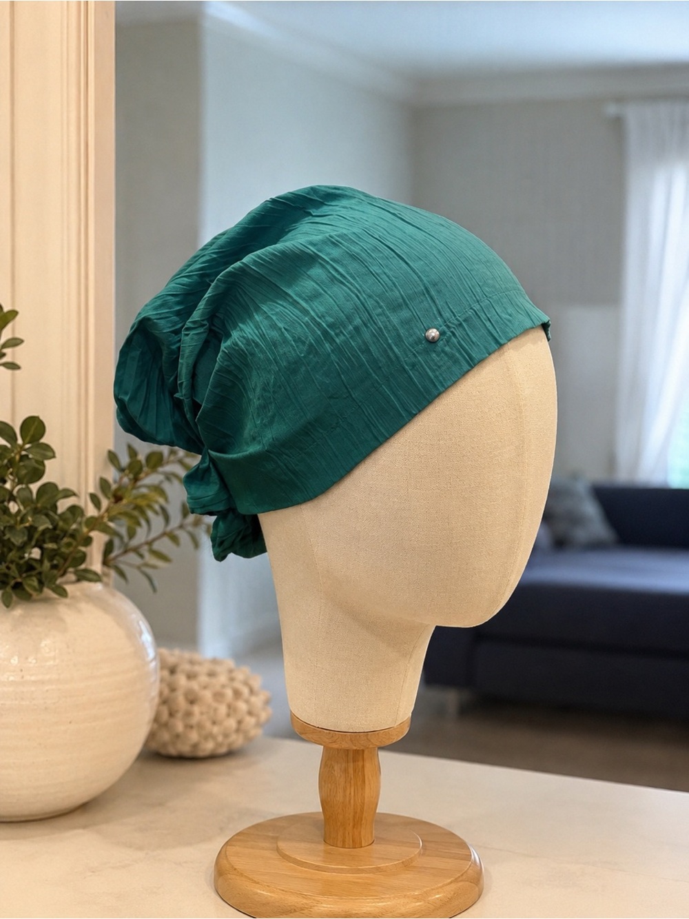 Emerald Green Pleated Turban Head Wrap Bow